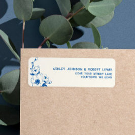 French Blue Floral Wedding Return Address ラベル