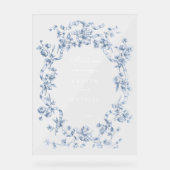  French Blue Flowers & Ribbons Wedding Welcome アクリルサイン (正面)