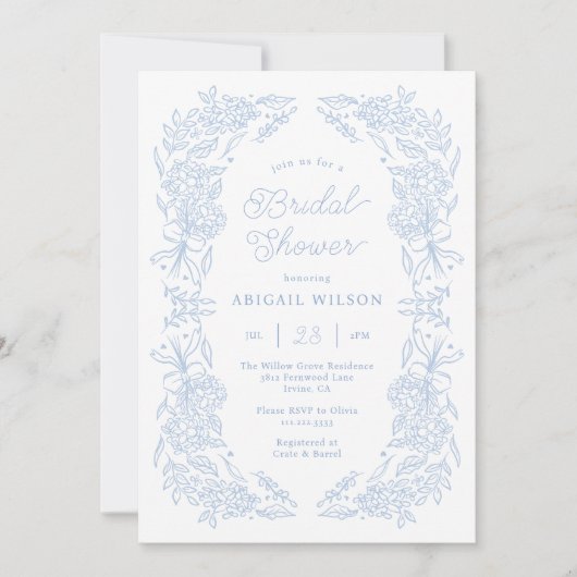 French Blue Hydrangea Bridal Shower Invitation 招待状 (正面)