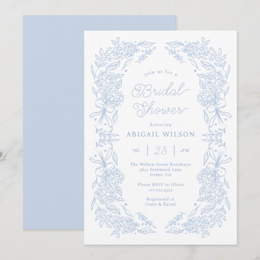 French Blue Hydrangea Bridal Shower Invitation 招待状 (正面/裏面)