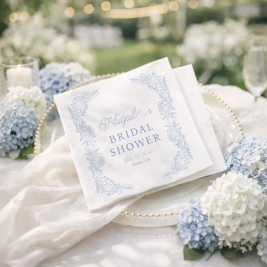  French Blue Hydrangea Bridal Shower Napkin スタンダードカクテルナプキン