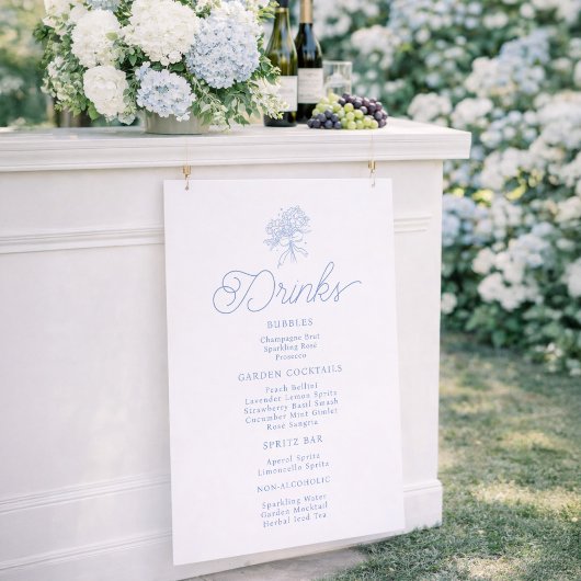 French Blue Hydrangea Drinks Menu Sign ポスター