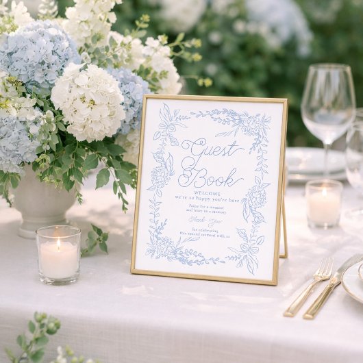 French Blue Hydrangea Guest Book Sign ポスター