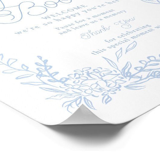 French Blue Hydrangea Guest Book Sign ポスター (角)