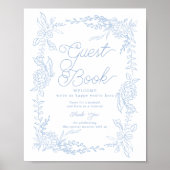 French Blue Hydrangea Guest Book Sign ポスター (正面)