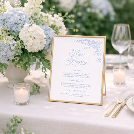 French Blue Hydrangea Wedding Menu Sign ポスター