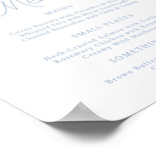 French Blue Hydrangea Wedding Menu Sign ポスター (角)