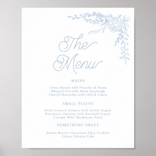French Blue Hydrangea Wedding Menu Sign ポスター (正面)