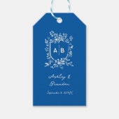 French Blue Monogram Crest Old World Wedding ギフトタグ (正面)