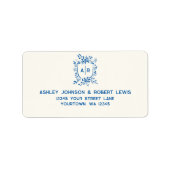 French Blue Monogram Crest Wedding RSVP Address ラベル (正面)