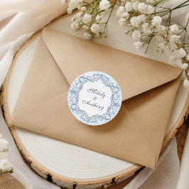 French Blue Ornate Monogram Wedding Seal ラウンドシール
