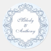 French Blue Ornate Monogram Wedding Seal ラウンドシール (正面)