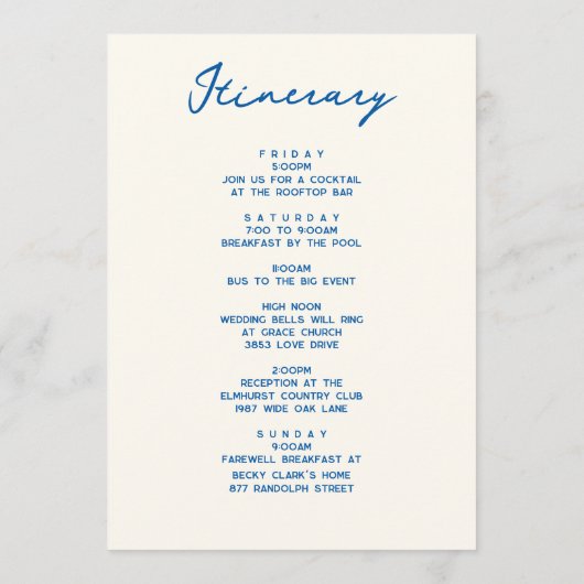 French Blue Pastoral  Wedding Letter and Itinerary プログラム (裏面)