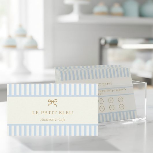 French Blue Stripes Bakery Business Loyalty Punch  名刺