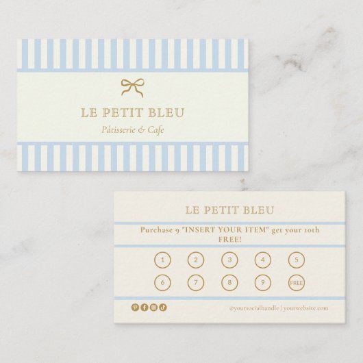 French Blue Stripes Bakery Business Loyalty Punch  名刺 (正面/裏面)