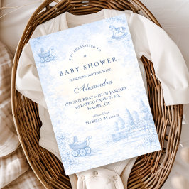 French Blue Toile Baby Shower 招待状