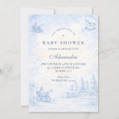 French Blue Toile Baby Shower 招待状 (正面)