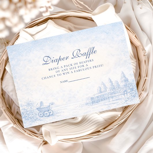 French Blue Toile Baby Shower Diapper Raffle エンクロージャーカード