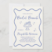 French Blue Wavy Frame Cream Bridal Brunch Shower 招待状 (正面)