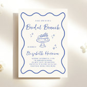 French Blue Wavy Frame Cream Bridal Brunch Shower 招待状