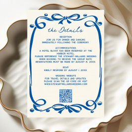 French Blue Whimsical Hand Drawn Ribbon Wedding エンクロージャーカード