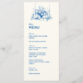 French Blue Whimsical Hand Drawn Wedding Dinner メニュー (正面)