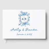 French Blue Whimsical Monogram Crest Wedding ゲストブック (正面)
