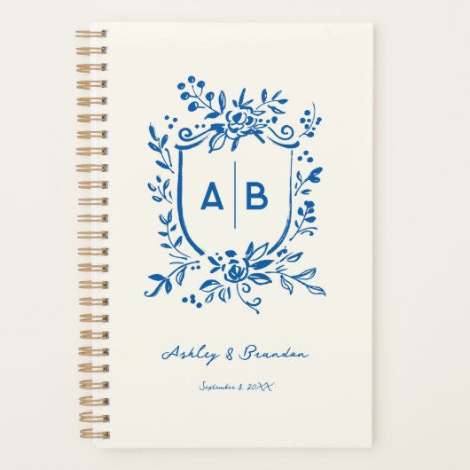 French Blue Whimsical Monogram Crest Wedding プランナー手帳 (正面)