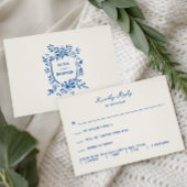 French Blue Whimsical Pastoral Wedding Invitation, 出欠カード