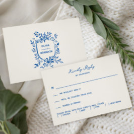 French Blue Whimsical Pastoral Wedding Invitation, 出欠カード