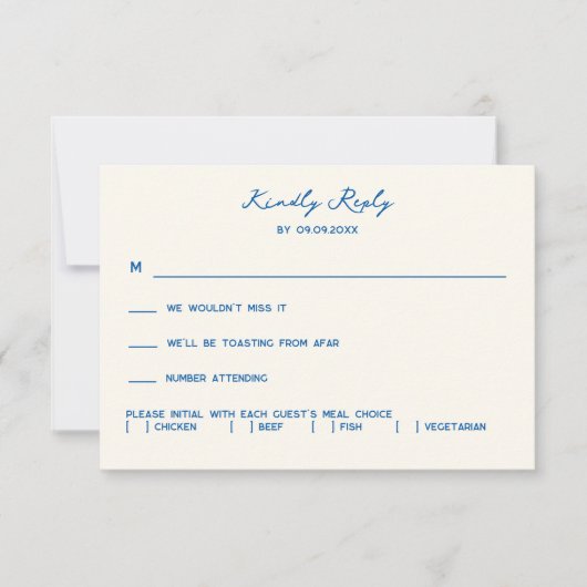 French Blue Whimsical Pastoral Wedding Invitation, 出欠カード (正面)