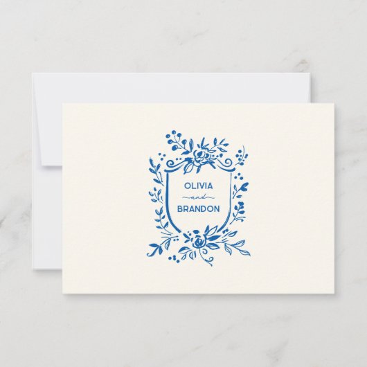 French Blue Whimsical Pastoral Wedding Invitation, 出欠カード (裏面)