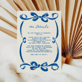 French Blue Whimsical Ribbon and Bow Wedding エンクロージャーカード