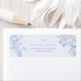  French Blue White Floral Wedding ラベル