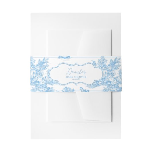 French Blue White Toile de Jouy Bear Baby Shower 招待状ベリーバンド (正面例)