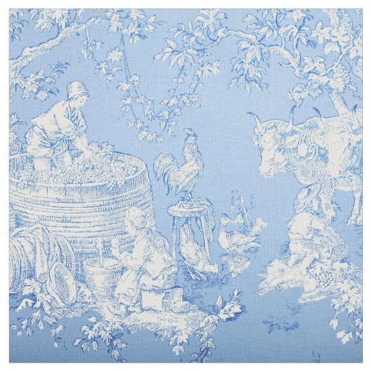 French Blue & White Toile Print Fabric ファブリック (クローズアップ)