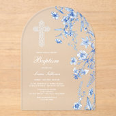 French Blue Wildflowers Arch Baptism アクリル招待状 (正面)