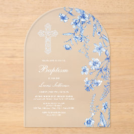 French Blue Wildflowers Arch Baptism アクリル招待状