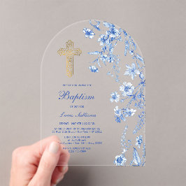 French Blue Wildflowers Arch Baptism アクリル招待状