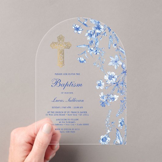 French Blue Wildflowers Arch Baptism アクリル招待状 (インサイチュ (ポータブル))