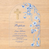 French Blue Wildflowers Arch Baptism アクリル招待状 (正面)