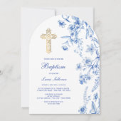 French Blue Wildflowers Arch Baptism 招待状 (正面)