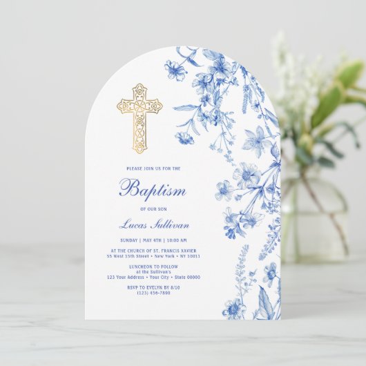 French Blue Wildflowers Arch Baptism 招待状 (スタンド正面)