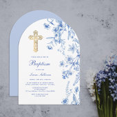 French Blue Wildflowers Arch Baptism 招待状