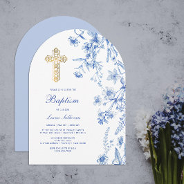 French Blue Wildflowers Arch Baptism 招待状