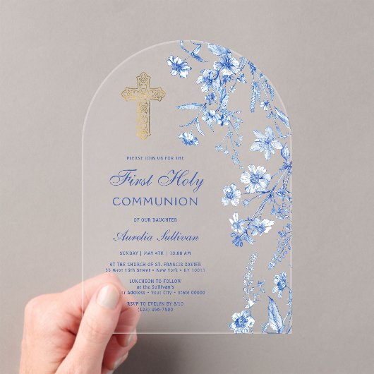 French Blue Wildflowers Arch First Communion アクリル招待状 (インサイチュ (ポータブル))
