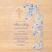 French Blue Wildflowers Arch First Communion アクリル招待状 (正面)