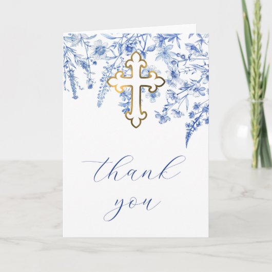 French Blue Wildflowers Religious Thank You カード (正面)