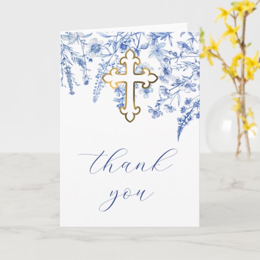French Blue Wildflowers Religious Thank You カード (黄色い花)