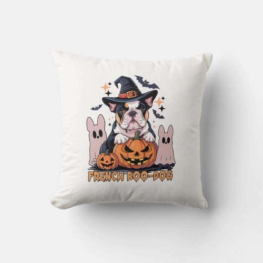 French Boo Dog Cute Frenchie Halloween Ghost Dog T クッション (正面)